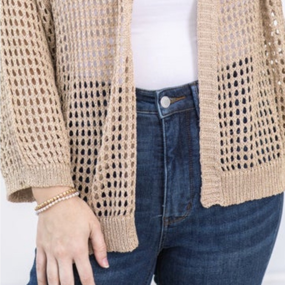 Women's Tan Open-Knit Sweater Beautiful Cardigan